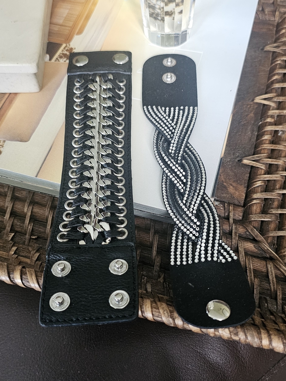 Black Studded & Braided Men's Leather Cuff Bracelets